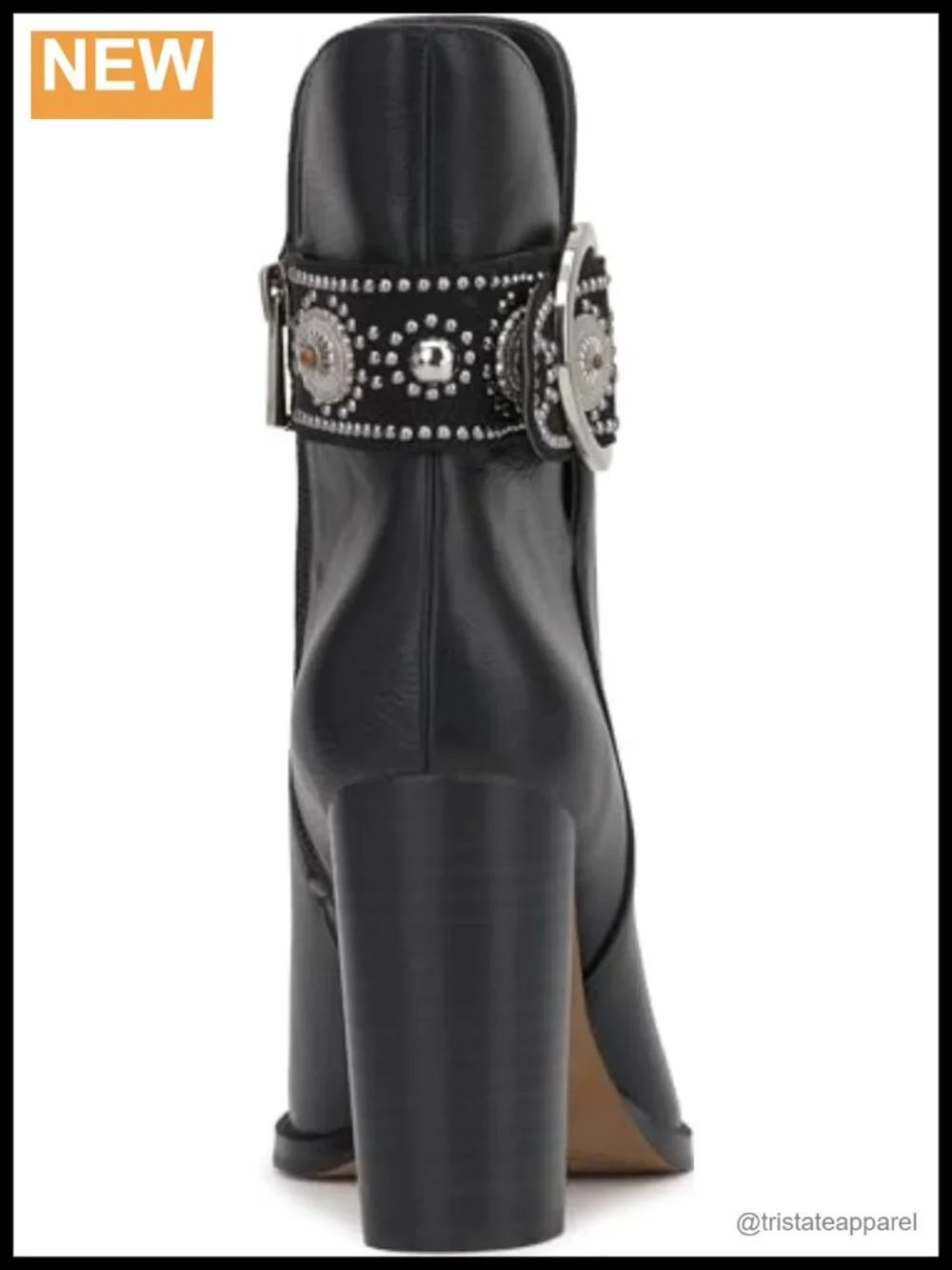 Faux Leather Ankle Bootie with Stacked Heel Round Toe Zip Closure